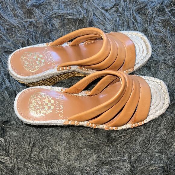 Women's new Vince Camuto leather, peep toe rattan, wedge heels, sandals, sz 6.5 - Picture 15 of 16